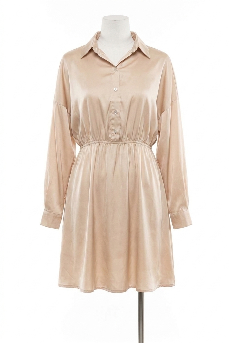 NEW SHE + SKY ariana long sleeve mini dress in beige